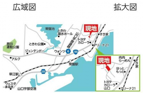 宇部市大字西岐波、土地の地図画像です