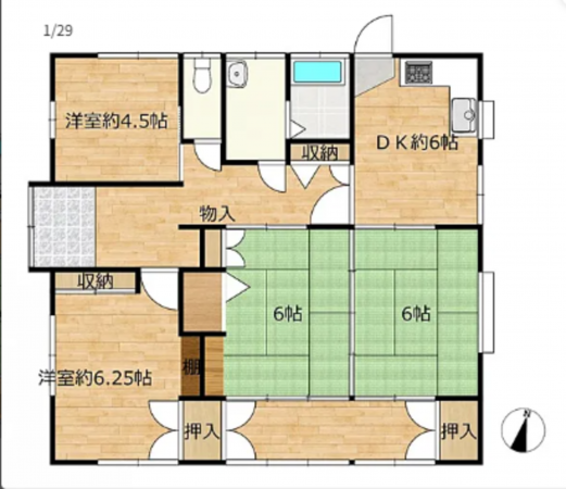 宇部市中尾、中古一戸建ての間取り画像です