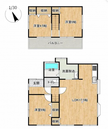 山陽小野田市柿の木坂、中古一戸建ての間取り画像です