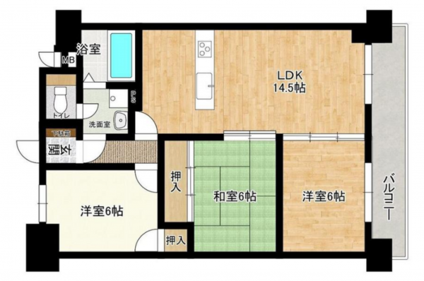 宇部市東新川町、マンションの間取り画像です