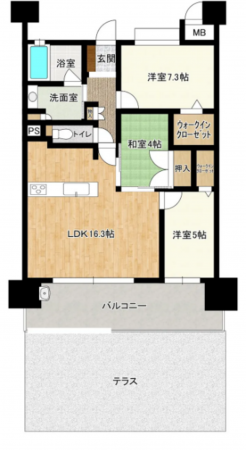 宇部市大字妻崎開作、マンションの間取り画像です