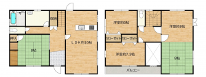 宇部市岬町、中古一戸建ての間取り画像です