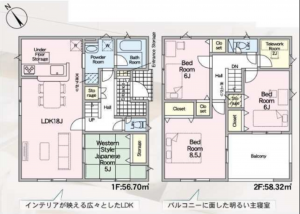 宇部市琴芝町、新築一戸建ての間取り画像です