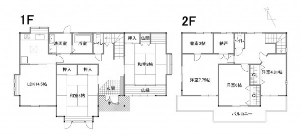 美祢市大嶺町東分、中古一戸建ての間取り画像です