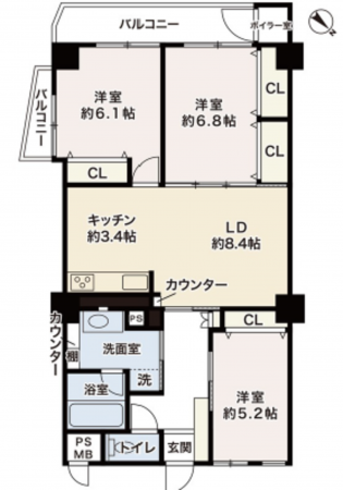 広島市東区牛田新町、マンションの間取り画像です
