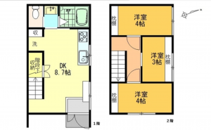 広島市中区江波東、中古一戸建ての間取り画像です