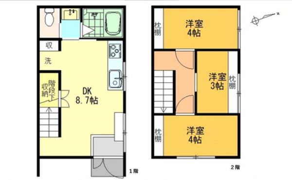 広島市中区江波東、中古一戸建ての間取り画像です