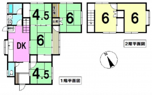 呉市焼山此原町、中古一戸建ての間取り画像です