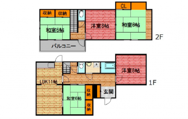呉市焼山東、収益物件/住宅の間取り画像です