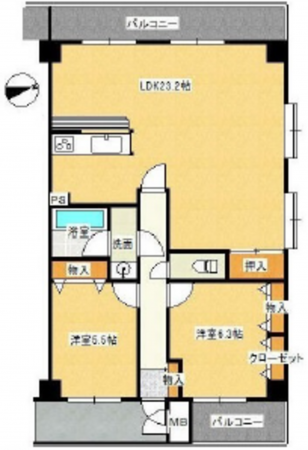 広島市東区牛田早稲田、マンションの間取り画像です