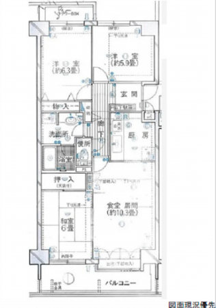 広島市西区井口台、マンションの間取り画像です