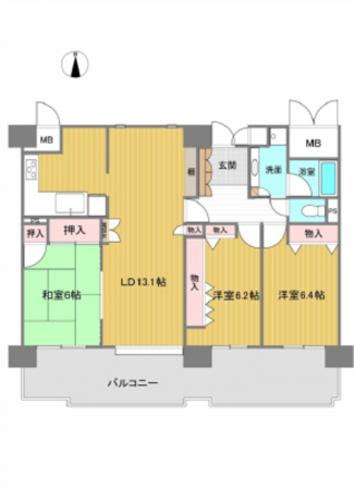 広島市西区井口台、マンションの間取り画像です
