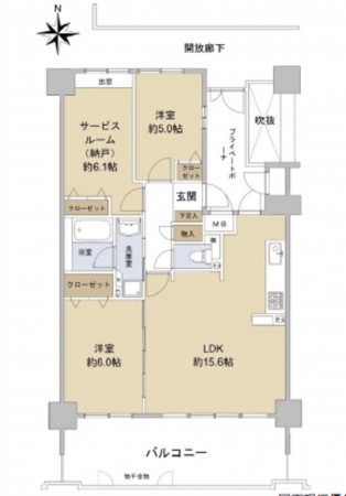 広島市西区井口台、マンションの間取り画像です