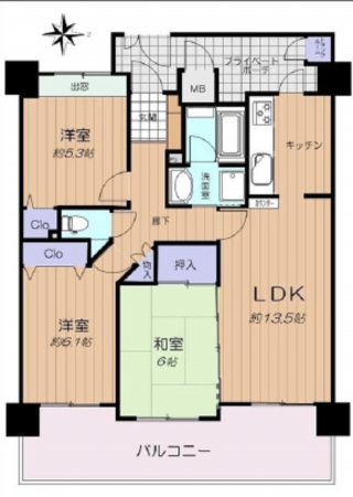 広島市西区井口台、マンションの間取り画像です