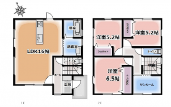 広島市東区上温品、新築一戸建ての間取り画像です