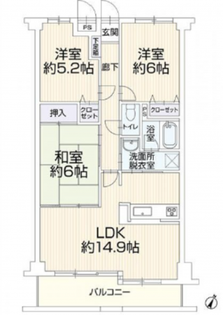広島市東区中山中町、マンションの間取り画像です