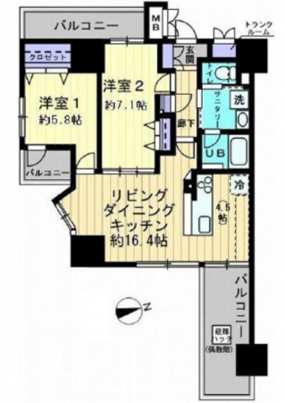 広島市西区観音町、マンションの間取り画像です