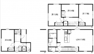 広島市南区宇品御幸、新築一戸建ての間取り画像です