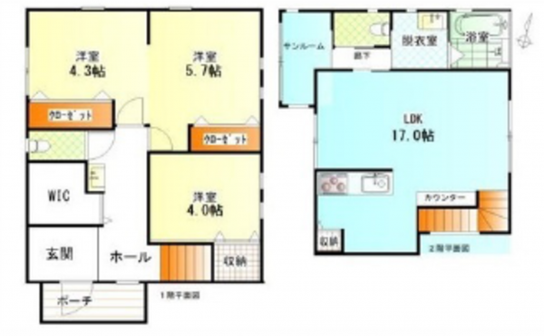 広島市東区戸坂大上、中古一戸建ての間取り画像です