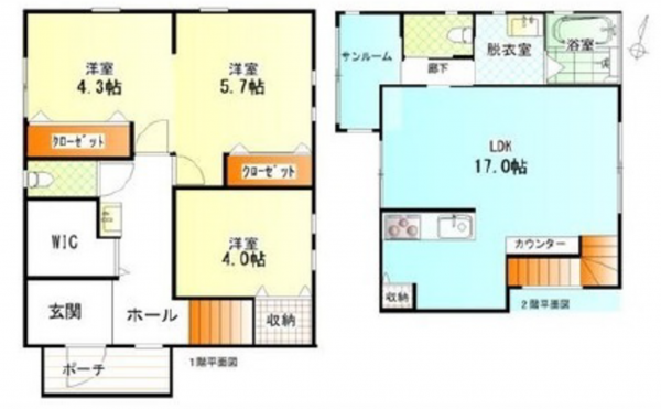 広島市東区戸坂大上、中古一戸建ての間取り画像です