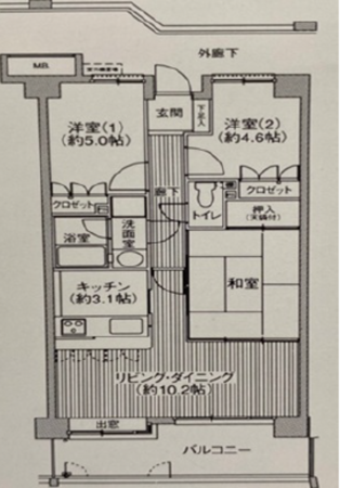 広島市東区戸坂数甲、マンションの間取り画像です
