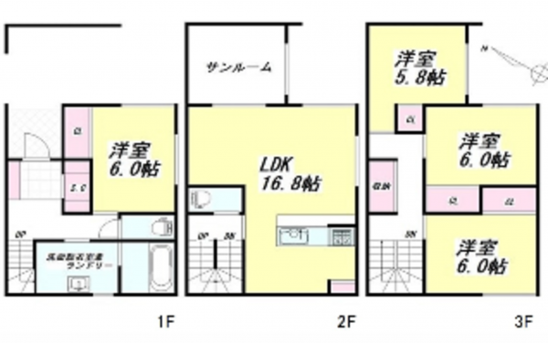 広島市南区仁保、新築一戸建ての間取り画像です