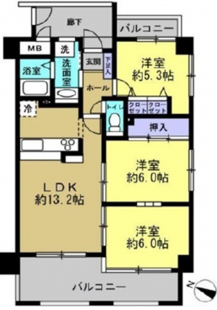 広島市東区戸坂山崎町、マンションの間取り画像です