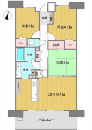 広島市東区矢賀、マンションの間取り画像です