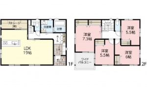 広島市西区己斐大迫、新築一戸建ての間取り画像です