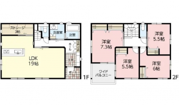 広島市西区己斐大迫、新築一戸建ての間取り画像です