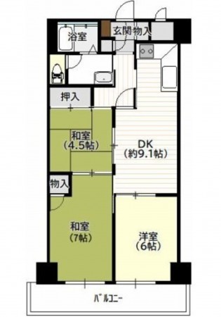 呉市本通、マンションの間取り画像です