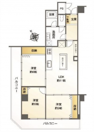 広島市西区己斐本町、マンションの間取り画像です
