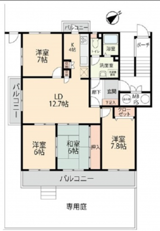 広島市西区庚午中、マンションの間取り画像です