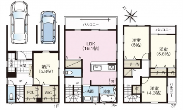 広島市東区戸坂くるめ木、新築一戸建ての間取り画像です