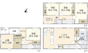 広島市西区庚午南、新築一戸建ての間取り画像です