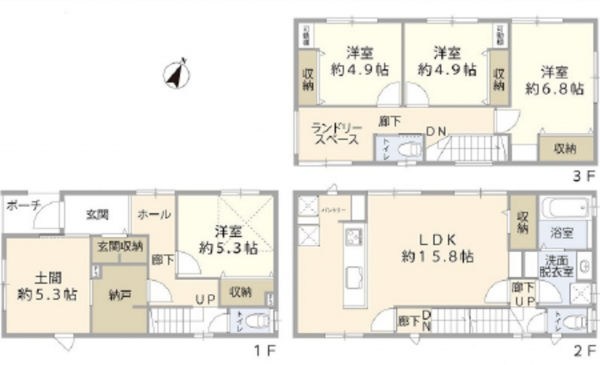 広島市西区庚午南、新築一戸建ての間取り画像です