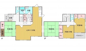 呉市神山、中古一戸建ての間取り画像です