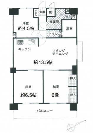 呉市天応西条、マンションの間取り画像です