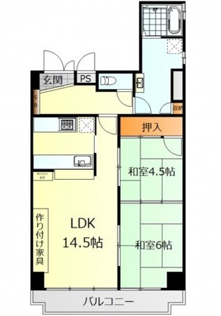 呉市本通、マンションの間取り画像です