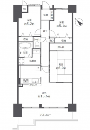 広島市西区田方、マンションの間取り画像です