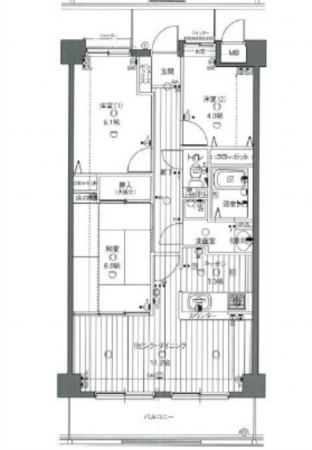 広島市西区田方、マンションの間取り画像です