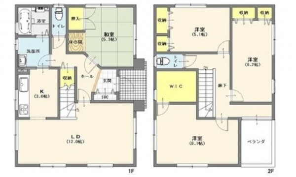 呉市押込西平町、中古一戸建ての間取り画像です