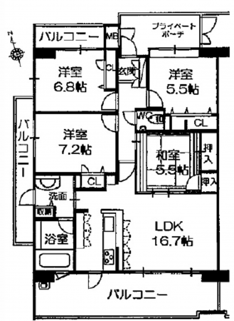 広島市南区南蟹屋、マンションの間取り画像です