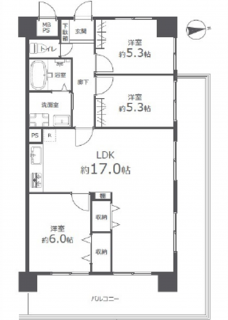 広島市西区古江上、マンションの間取り画像です