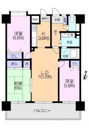呉市東片山町、マンションの間取り画像です