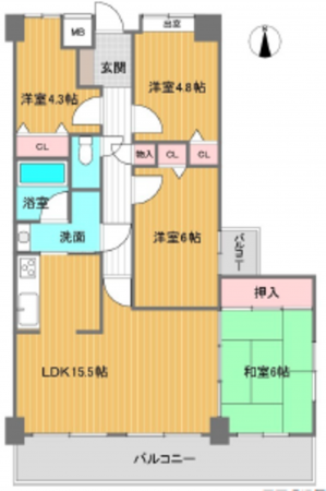 広島市南区仁保、マンションの間取り画像です