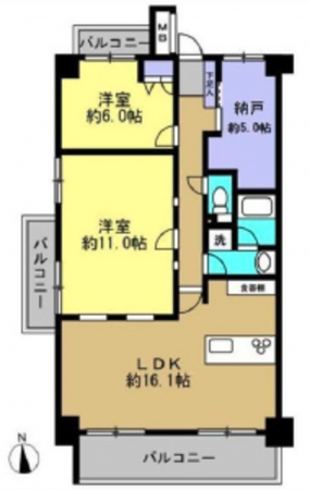 広島市南区仁保、マンションの間取り画像です
