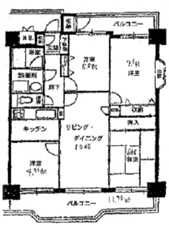 広島市南区仁保新町、マンションの間取り画像です