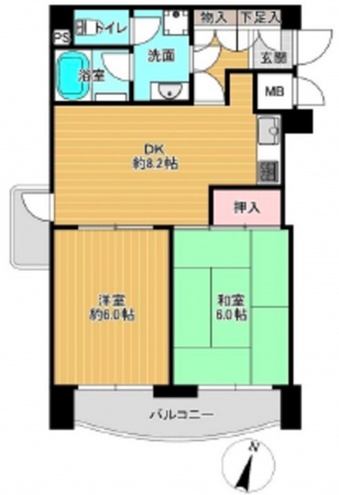 広島市南区東荒神町、マンションの間取り画像です