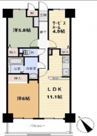 広島市西区己斐東、マンションの間取り画像です